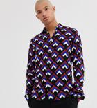 Asos Design Tall Regular Fit Shirt In Retro Geometric Print-black