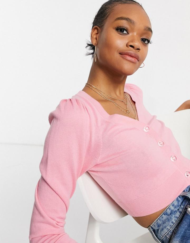 & Other Stories Puff Sleeve Cardigan In Pink
