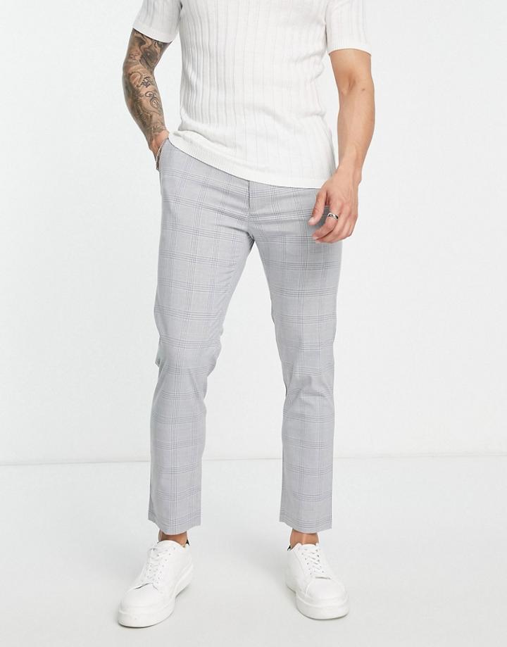 Topman Skinny Sweatpants Checked Pants In Gray