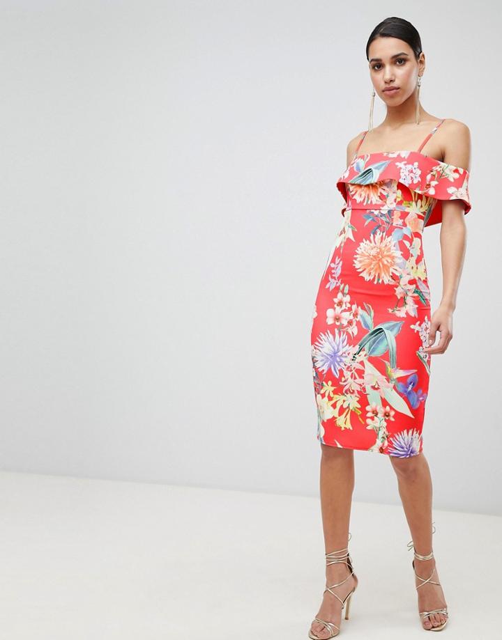 Lipsy Printed Bardot Bodycon Dress - Multi