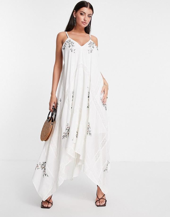Asos Edition Embroidered Cami Midi Dress With Lace Detail In White