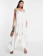 Asos Edition Embroidered Cami Midi Dress With Lace Detail In White