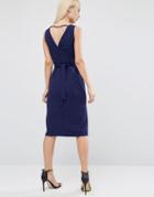 Asos Pencil Dress With Self Tie And Split Detail - Navy