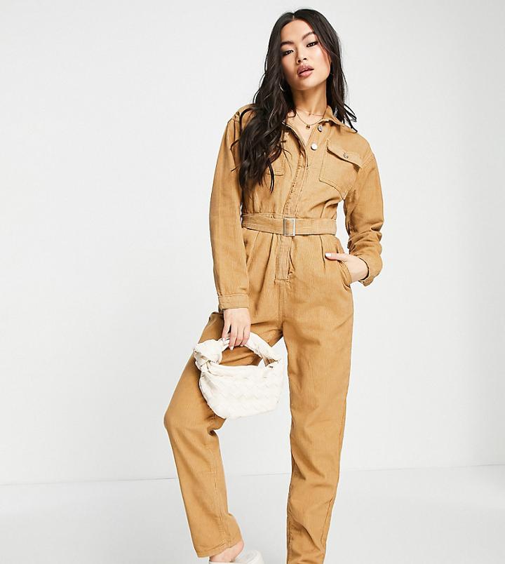 Missguided Cord Belted Jumpsuit In Brown
