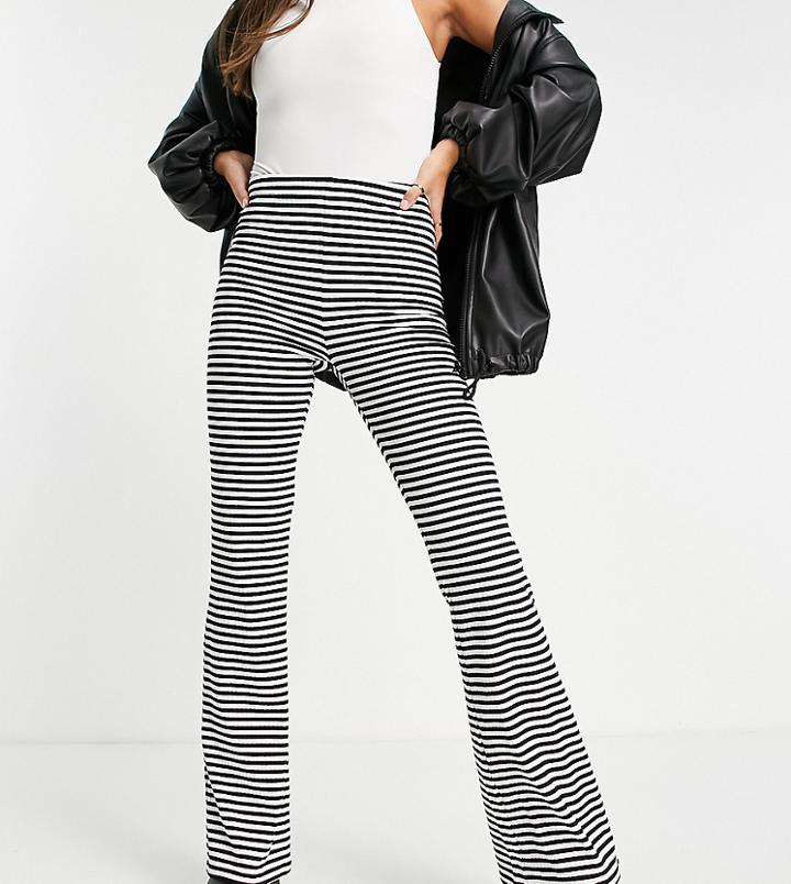 Pieces Tall High Waisted Flared Pants In Black & White Stripe-multi