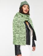 Asos Design Mixed Knit Long Scarf In Green And Black-multi