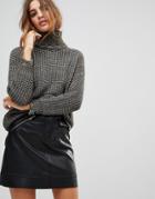 Wild Flower Roll Neck Sweater With Distressed Hem - Green