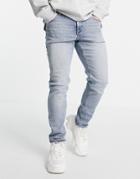 Asos Design Stretch Slim Jeans In Tinted Light Wash-blues
