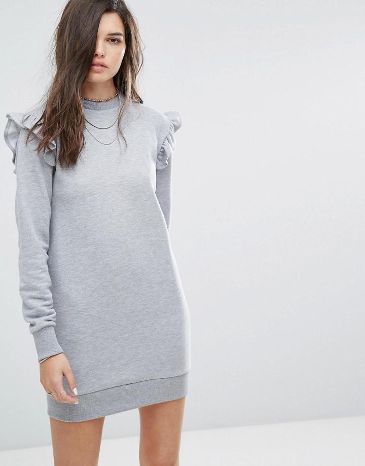 Uncivilised Ruffle Sweat Dress - Gray
