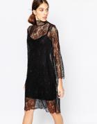 Ganni Sheer Swing Dress In Lace - Black 99