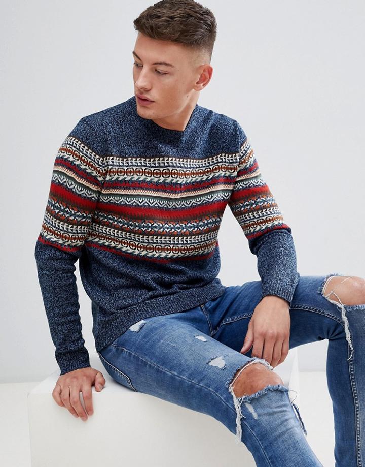 Pull & Bear Jacquard Sweater In Blue - Blue