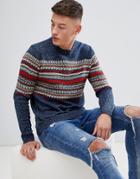 Pull & Bear Jacquard Sweater In Blue - Blue