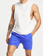 Asos Design Slim Chino Shorts With Elasticated Waist In Bright Blue