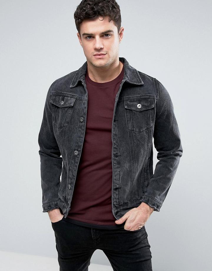 Liquor & Poker Denim Jacket Washed Black - Black