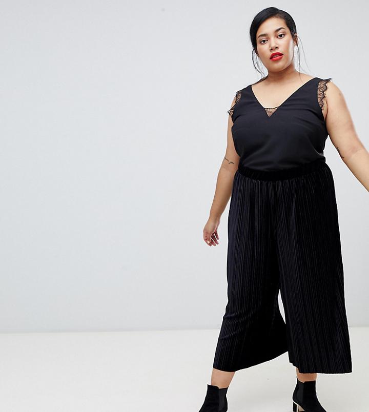 Vero Moda Curve Velvet Pleated Culotte - Black