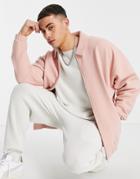 Asos Design Oversized Harrington Jersey Jacket In Pink