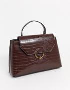 Asos Design Croc City Bag With Ring Ball Detail-brown