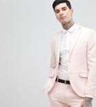 Heart & Dagger Skinny Wedding Suit Jacket In Herringbone Tweed - Pink