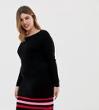 Junarose Sweater Dress With Stripe Hem - Black