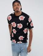 Asos Oversized T-shirt With All Over Floral Print - Black