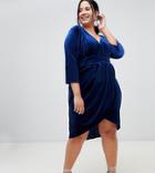 Tfnc Plus Velvet Midi Wrap Dress In Navy - Navy