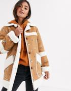 Asos Design Suedette Jacket With Floral Embroidery - Tan