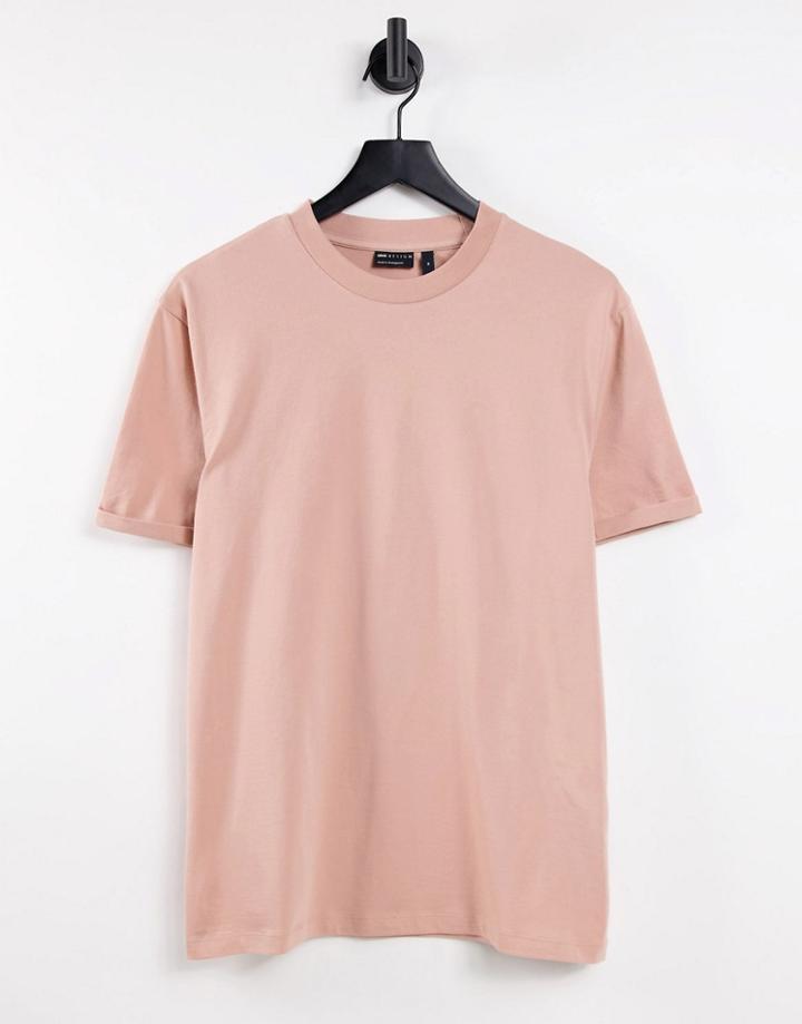 Asos Design T-shirt With Roll Sleeve In Tan-brown