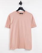 Asos Design T-shirt With Roll Sleeve In Tan-brown