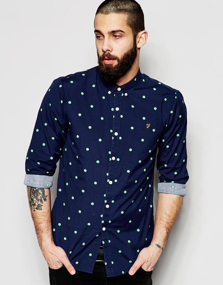 Farah Shirt With Polka Dot Slim Fit - Navy