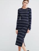Baum Und Pferdgarten Jana Jersey Midi Dress In Stripe With Button Detail - Blue