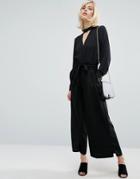 Fashion Union Wide Leg Pants With Paper Bag Tie Waist - Black
