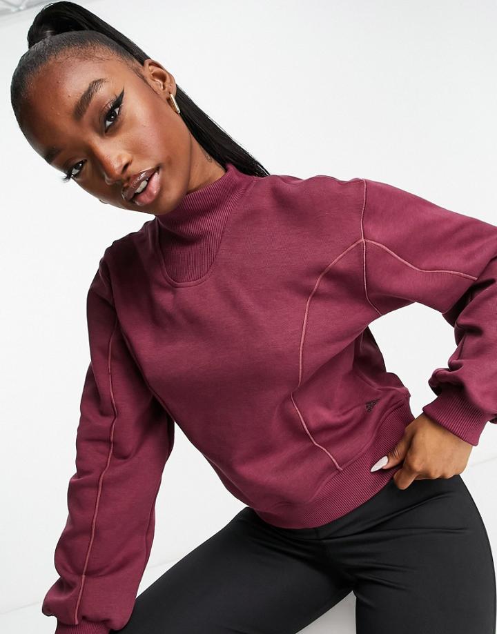 Adidas Training Yoga Mock Neck Crew Sweatshirt In Burgundy-red