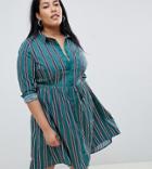Influence Plus Shirt Dress In Stripe Print With Tie Waist - Green