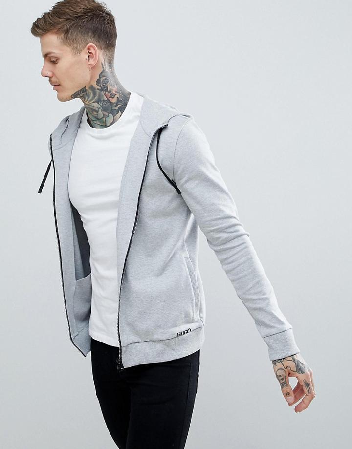Hugo Daple Zip-thru Small Logo Hoodie In Gray - Gray