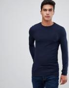Asos Design Muscle Fit Long Sleeve T-shirt With Crew Neck In Navy - Navy