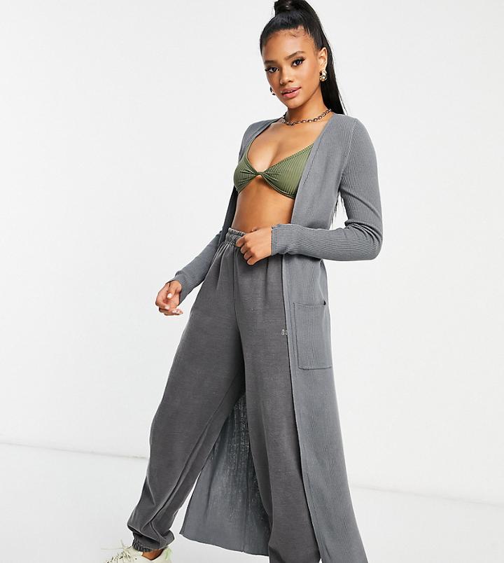 Asyou Knit Maxi Cardigan In Gray - Part Of A Set-purple