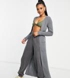 Asyou Knit Maxi Cardigan In Gray - Part Of A Set-purple
