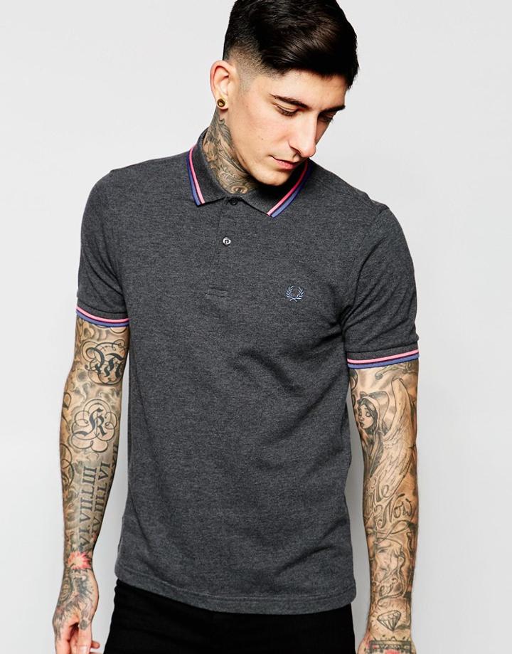Fred Perry Polo Shirt With Tipping Slim Fit In Gray - Gray