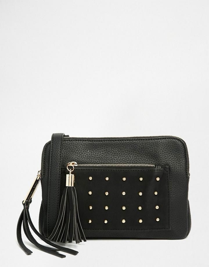 Little Mistress Tassell And Stud Cross Body Bag - Black