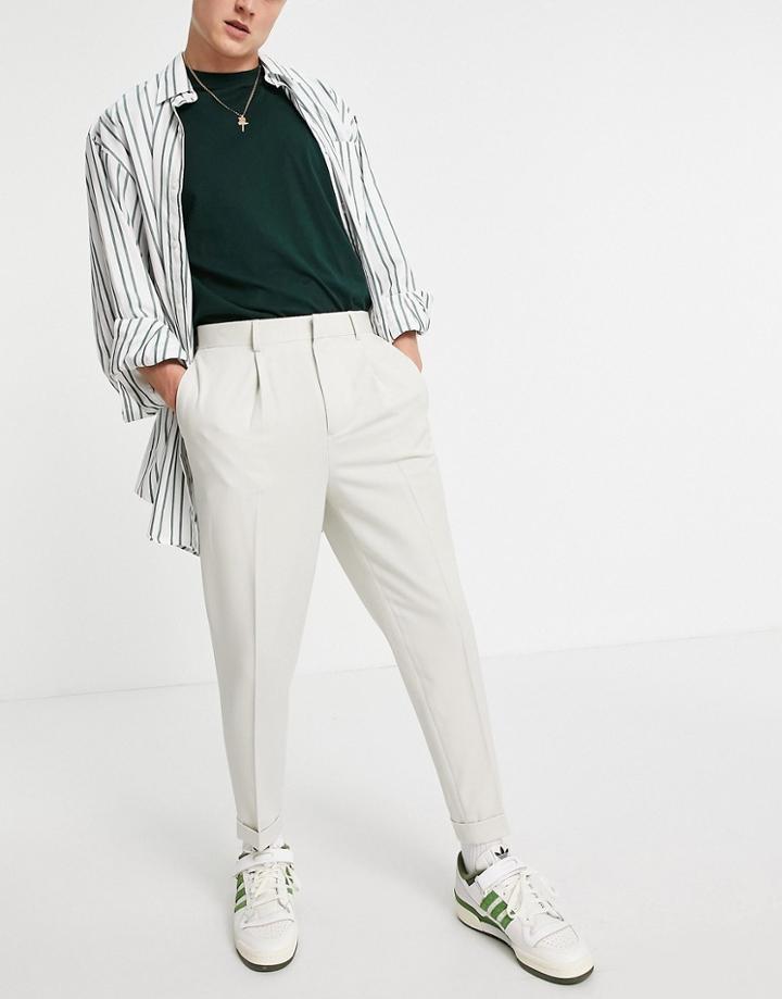 Asos Design Tapered Smart Pants In Off White-neutral