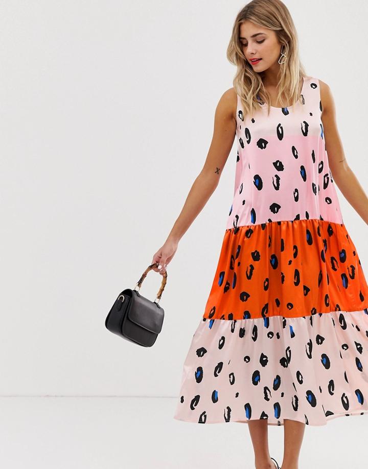 Liquorish A Line Midi Dress In Striped Animal-multi