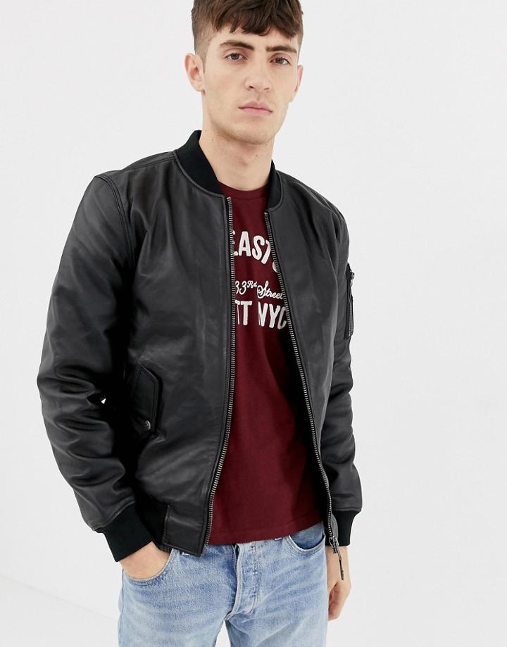 Schott Premium Leather Bomber Jacket-black