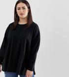 Asos Design Curve Organic Cotton Long Sleeve Washed Oversized Long Sleeve Top In Black - Black