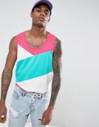 Asos Knitted Color Block Tank In Pink & Blue - Multi