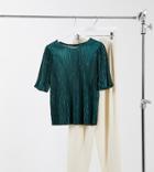 Asos Design Tall Puff Sleeve T-shirt In Plisse In Dark Green