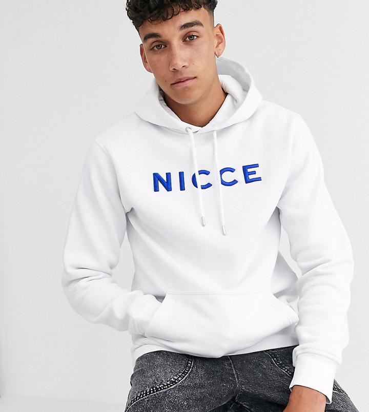 Nicce Hoodie In White With Blue Logo