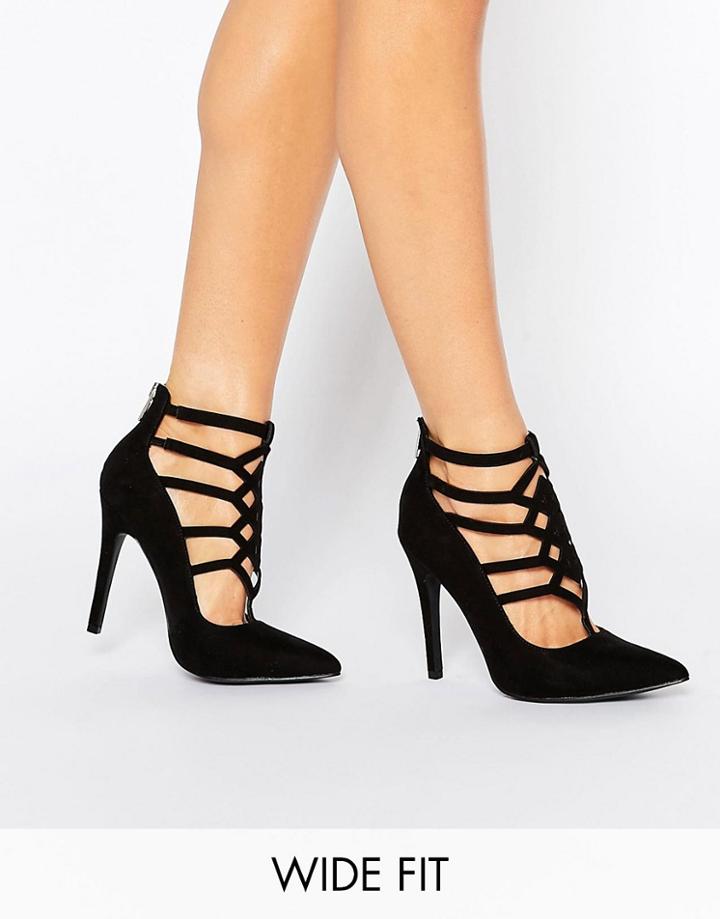 New Look Wide Fit Cut Out Heeled Court Shoe - Black