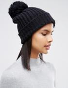 Pieces Knited Pom Beanie In Black On Black - Black