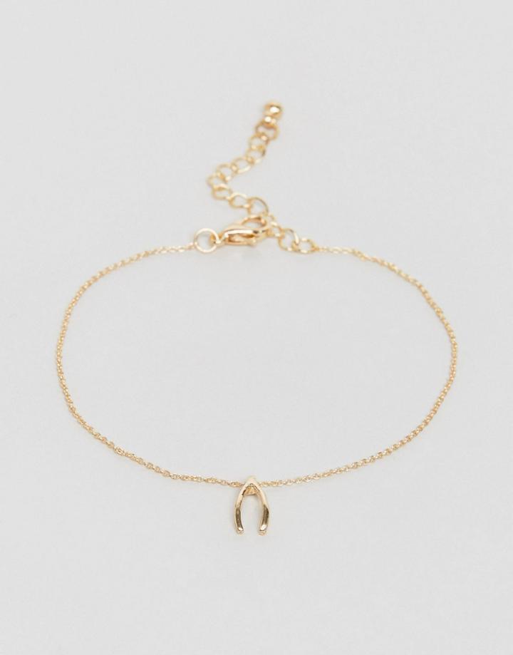 Asos Fine Wishbone Charm Bracelet - Gold