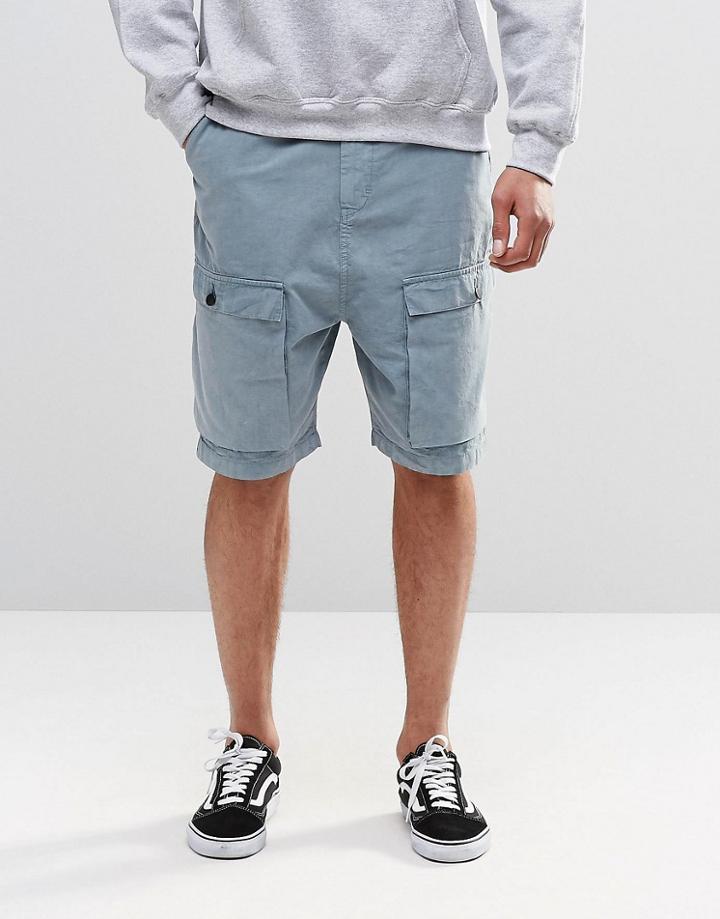 Asos Drop Crotch Cargo Shorts In Light Blue - Light Blue